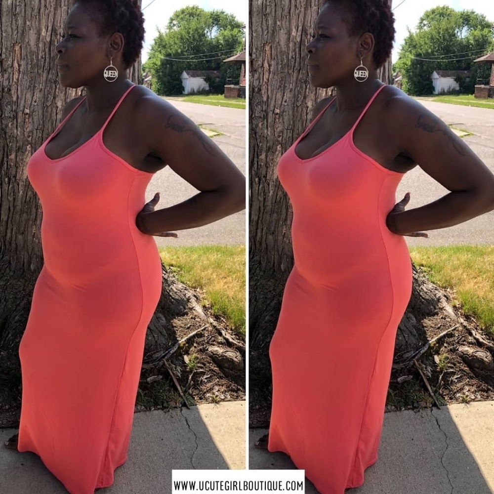 Coral Thin Strap Flowy Maxi Dress Plus